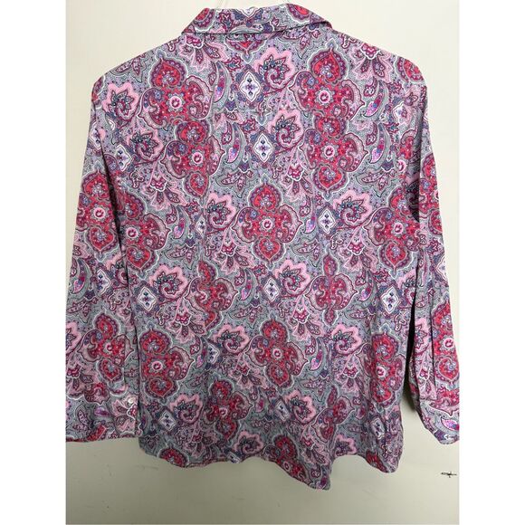 Talbots Women's Perfect Wrinkle Resistant Button Down Pink Purple Floral Paisley - Picture 4 of 4